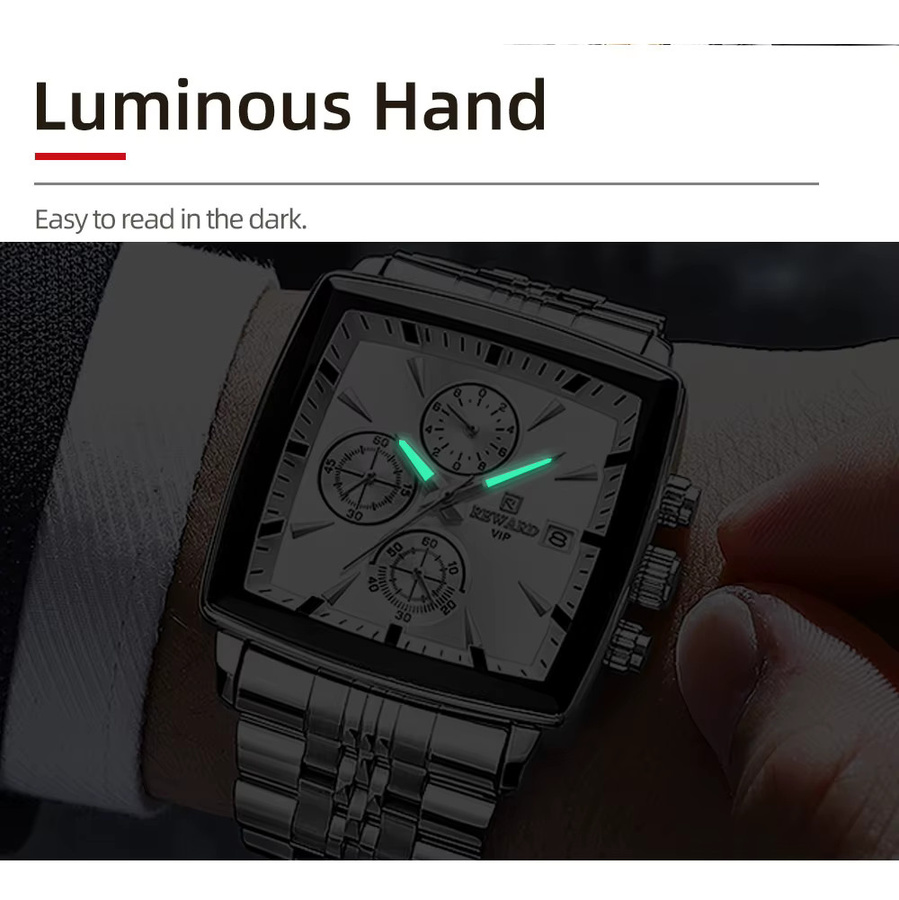 BELOHNUNG Armbanduhr Quarz, Edelstahl, Silber, Herren, Leuchtzeiger - Bild 4