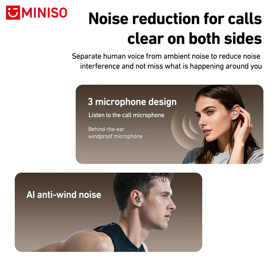 MINISO MS105 Drahtlose Bluetooth In-Ear-Ohrhörer mit AI Translator und Rauschunterdrückung in Schwarz - Bild 5