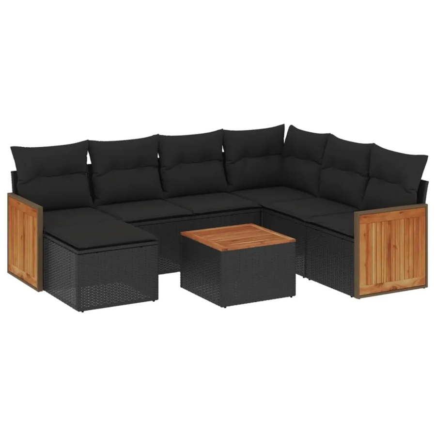 vidaXL 8-tlg Garten-Sofagarnitur aus Poly-Rattan mit Kissen in Schwarz - Bild 2