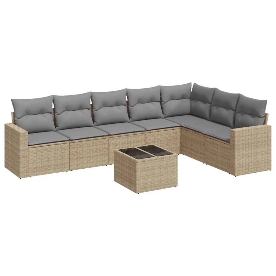 vidaXL 8-teilige Garten-Sofagarnitur aus Polyrattan mit Kissen in Beige - Bild 2