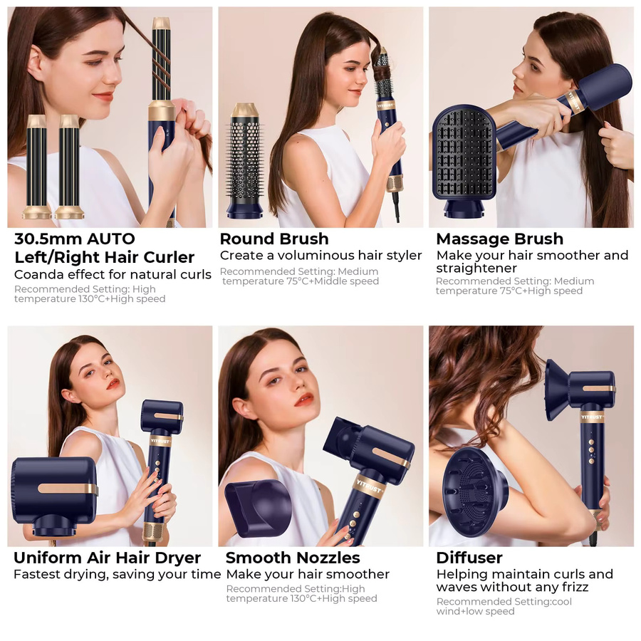 UKLISS Haartrocknerbürste 7 in 1 Air Styler Set, Damen - Bild 3