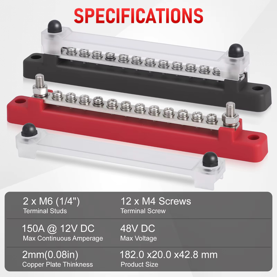 CNSPEED 12-Wege-Terminal Sammelschiene mit M6 Bolzen als Batterie Stromverteilerblock für 12 V in Rot - Bild 2