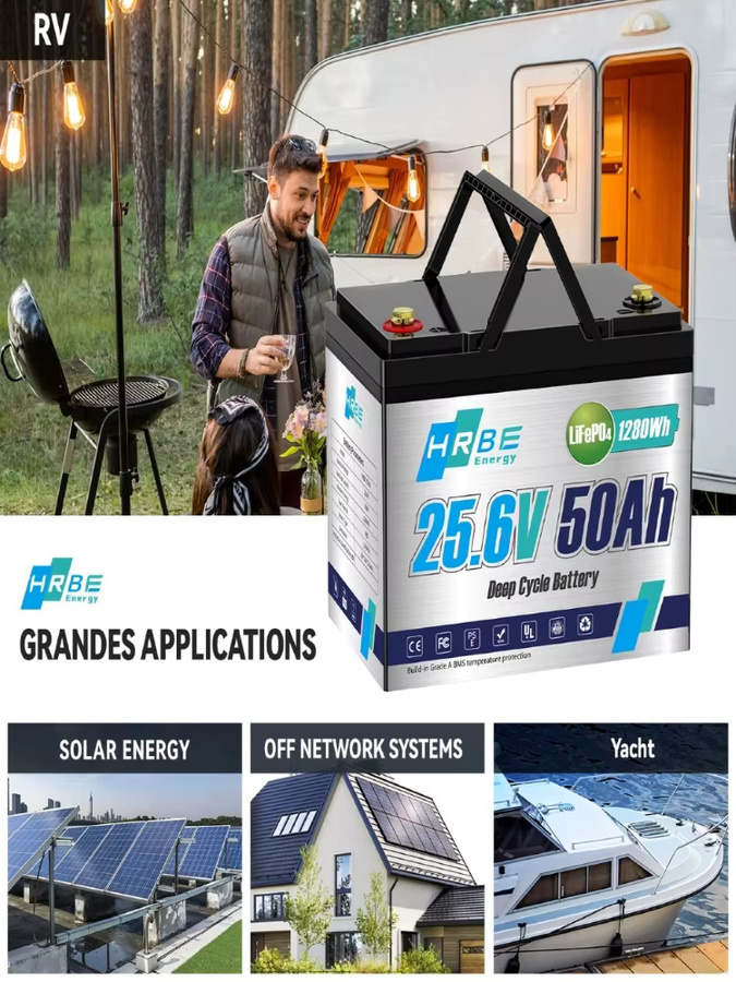 HRBEEnergy 24V 50Ah LiFePO4 Deep Cycle Lithiumbatterie mit 50A BMS in Schwarz - Bild 7