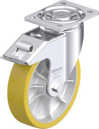 Blickle Stahlblech-Lenkrolle LH-ALTH 202K-FI in Silber und Gelb mit 200 mm Rad-Durchmesser und 900 kg Tragfähigkeit - Bild 1