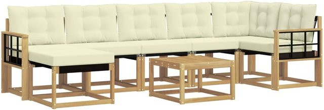 vidaXL Outdoor-Sofagarnitur 8-tlg. in L-Form mit Kissen und Tisch, Weiß und Beige - Bild 1