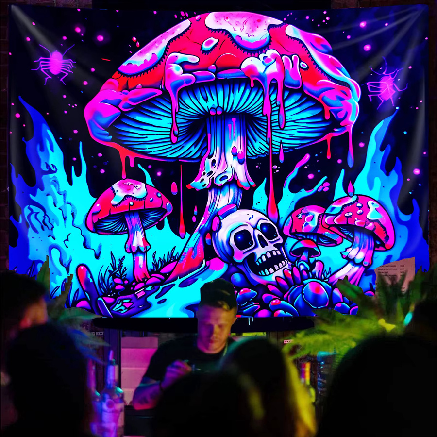 VIKAMA Wandteppich mit psychedelischem Pilz- und Schädel-Motiv in Multicolour, Rechteckig, B/H: 75 x 58 cm - Bild 2