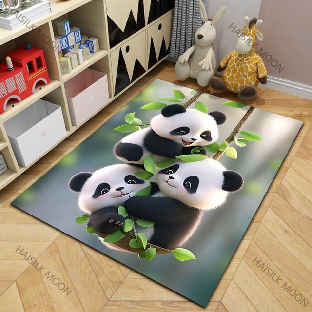 Miniso Panda Cartoon Muster Teppich, waschbare Bodenmatte aus Polyester für Wohnzimmer, Schlafzimmer und Kinderzimmer, B/T: 60 x 40 cm, Mehrfarbig - Bild 1