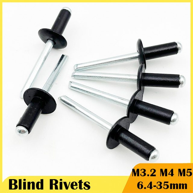 YMAX Aluminium-Stahl-Blindnieten mit großem Flanschkopf, schwarz, Durchmesser: 6,4 mm - Bild 1