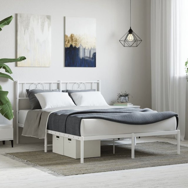Vidaxl Metall-Bettgestell mit Kopfteil in Weiß, B/T/H: 140 x 200 cm - Bild 1