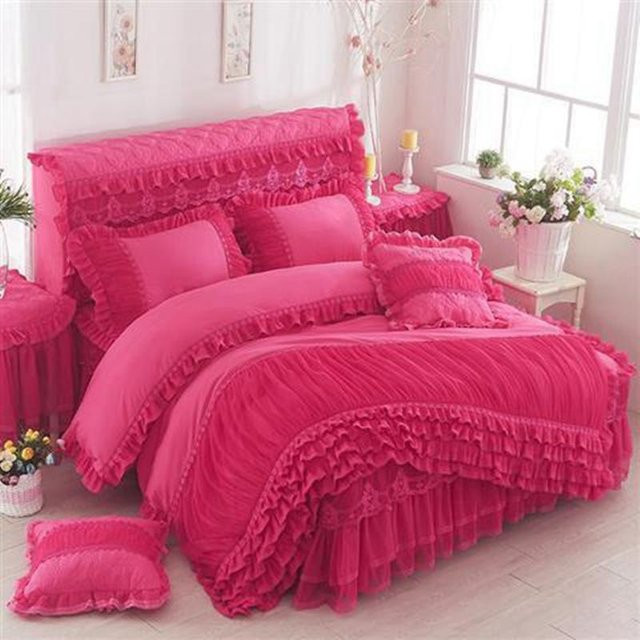 Bin Chi Textiles Bettwäscheset mit Spitze aus Polyester in Pink, bestehend aus 1 Bettbezug und 2 Kissenbezügen, B/H: 150 x 200 cm, Kissenbezüge: 48 x 74 cm - Bild 1