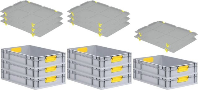 PROREGAL Spar Set 8x Eurobox Nextgen Color mit Auflagedeckel und Schiebeschnappverschlüssen, Gelb, H x B x T: 12 x 40 x 60 cm - Bild 1