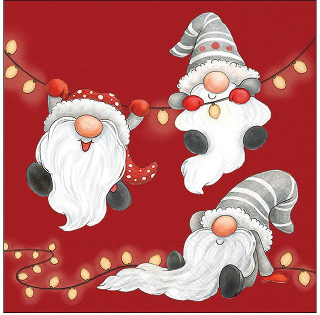 Rote Weihnachtsservietten aus Papier mit Gnomes On The Light Chain Motiv für die Weihnachtszeit - Bild 1