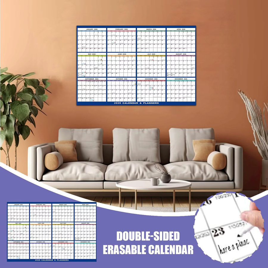 Wandkalender 2026 mit 12 Monaten als löschbarer Planer und akademische Agenda für dein Büro oder dein Zuhause - Bild 2