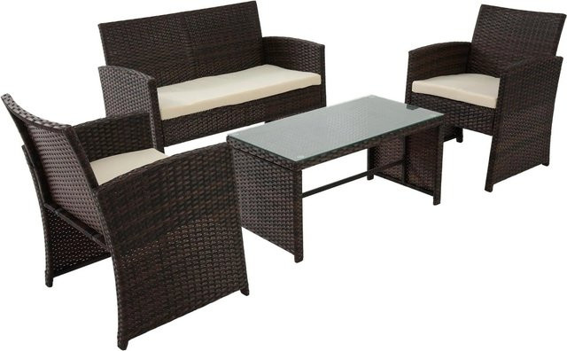 DELUKE Lounge-Gruppe CINAR Gartenmöbelset aus Metall und PE-Rattan in Braun mit Glastisch B/T/H: 220 x 112 x 79 cm - Bild 1