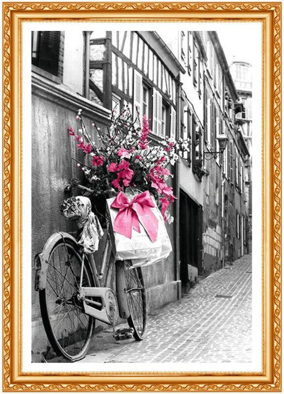 FIYO Diamond Painting Rundes Wandbild mit rosa Blumen und Strass-Stickerei, B: 30 cm, H: 20 cm - Bild 1