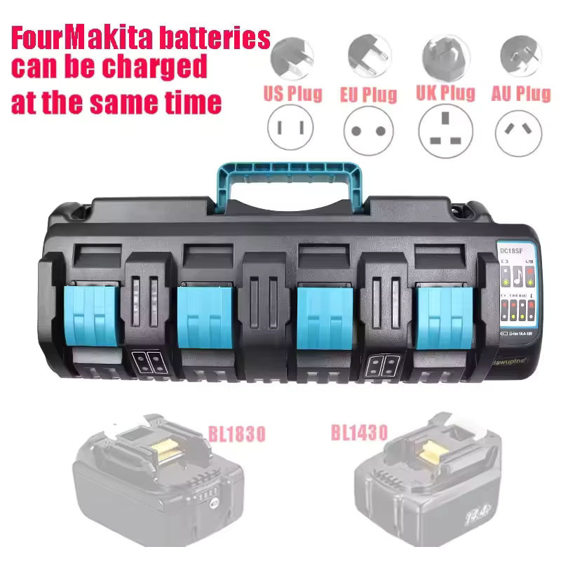 Makita 4-Port Akkuladegerät für LXT Lithium-Ionen 14,4V-18V mit Dual-USB-Anschluss Schwarz - Bild 7