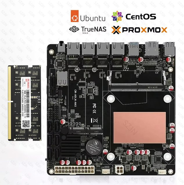 SZJN ITX N150 NAS-Set Alder Lake Mini-ITX Motherboard mit DDR5, 4x I226 LAN, 2x M.2 Slot, 6x SATA und DisplayPort in Schwarz - Bild 1