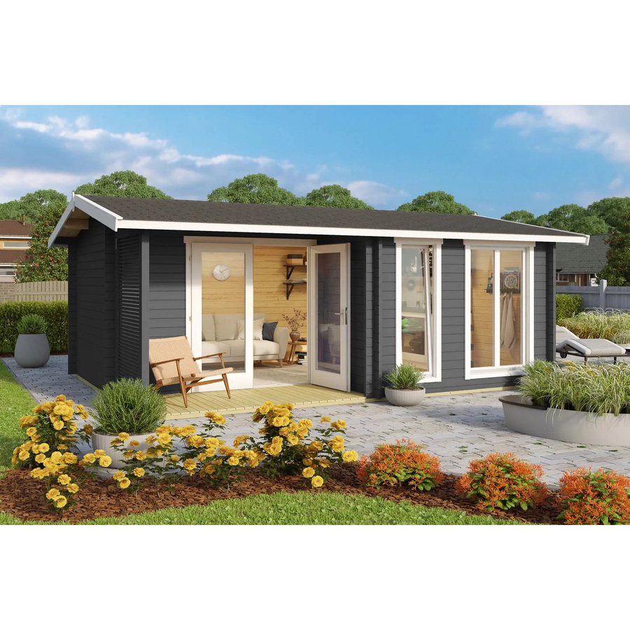 Lasita Gartenhaus Brighton Maja aus Fichtenholz in Carbongrau mit Satteldach, B/H/T: 580 x 245 x 370 cm - Bild 2