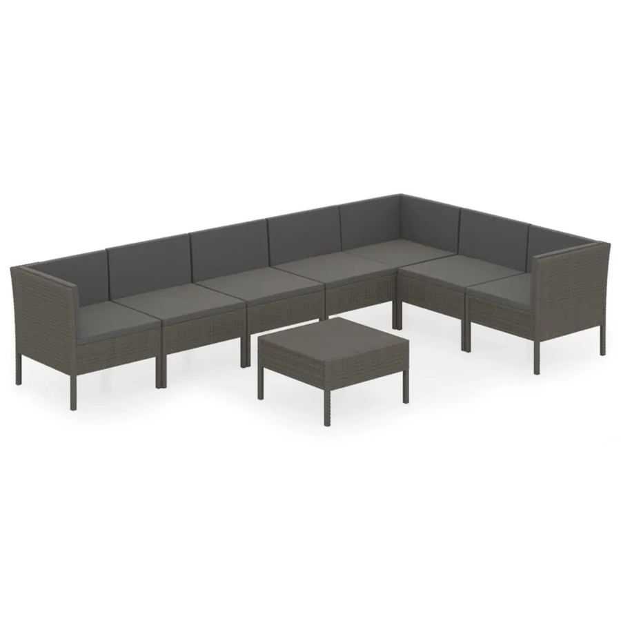 vidaXL 8-tlg Garten-Lounge-Set aus Poly Rattan in Grau mit Auflagen und Polstern - Bild 2