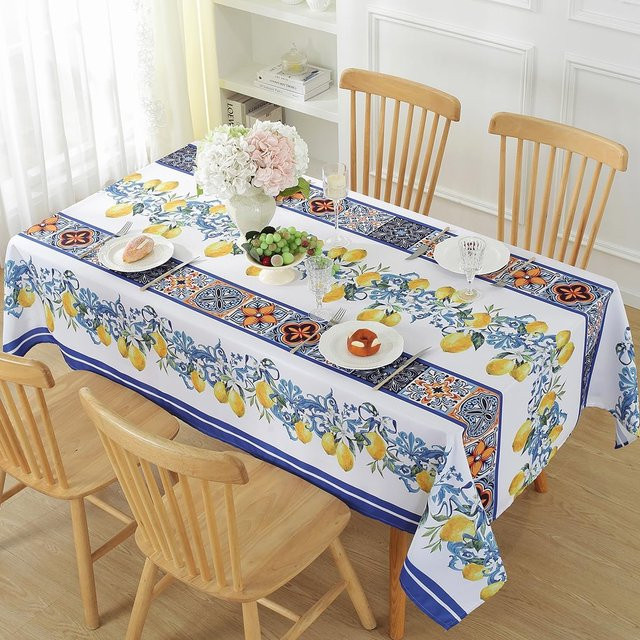 Wasserdichte Tischdecke JMG Household Supplies mit Sommer Zitrone Keramikfliesen Motiv, quadratisch, Weiß, B/T: 140 x 140 cm - Bild 1