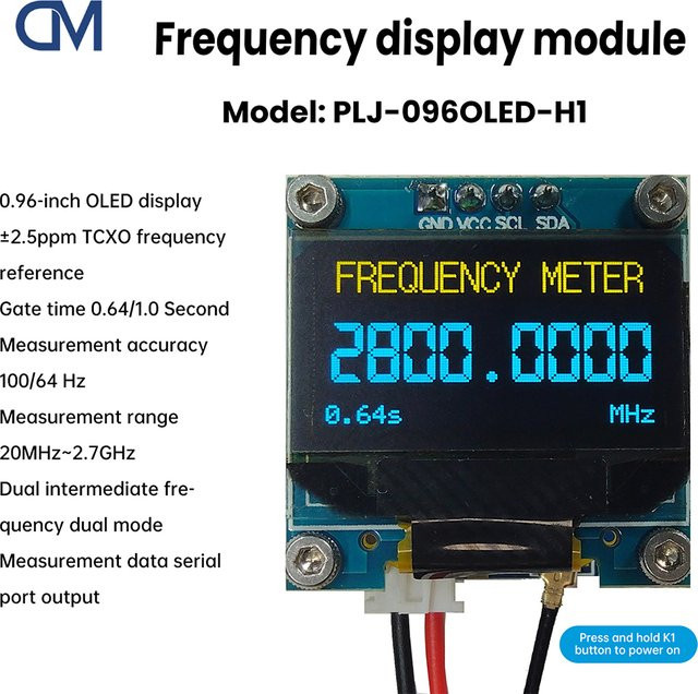 diymore OLED Frequenzzähler Anzeigemodul mit ±2,5 ppm TCXO zur HF-Signalmessung 1 kHz–100 MHz und 20 MHz–2,7 GHz in Blau - Bild 1