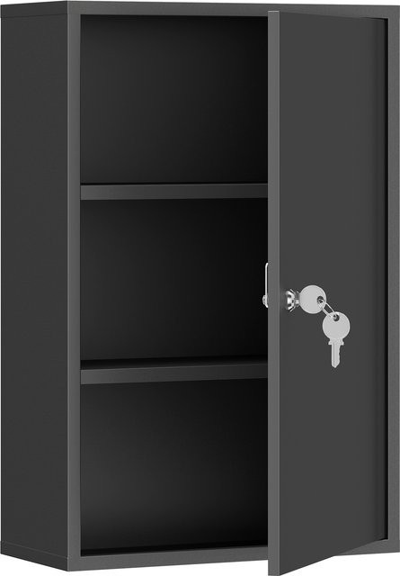 Aosom Medizinschrank aus Metall in Schwarz, abschließbarer Arzneischrank mit 3 Fächern zur Medikamenten-Aufbewahrung, B/T/H: 40 x 18 x 60 cm - Bild 1