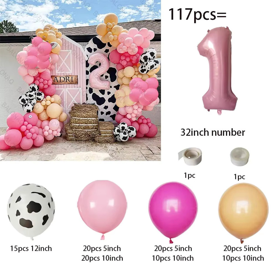 BALONAQ 117-teiliges Ballonbogen-Set im Kuh-Print für Geburtstag und Bauernhof-Partys, Farbe: Pink - Bild 2