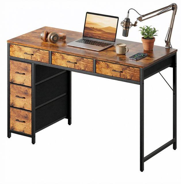 FRODROVIA Computertisch aus Holz in Braun mit Stauraum für Home-Office und Schlafzimmer, Breite: 120 cm - Bild 1