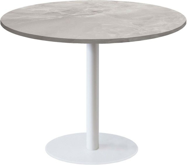 RestooTab Tisch Rome XL weiß rund mit Holz- und Steindekor in Beige, Grau und Marmoriert, Höhe: 75 cm, Durchmesser: 120 cm - Bild 1