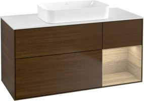 V&B Waschtischunterschrank Finion mit Wandbeleuchtung in Walnuss Furnier, B/T: 120 x 60 cm - Bild 1