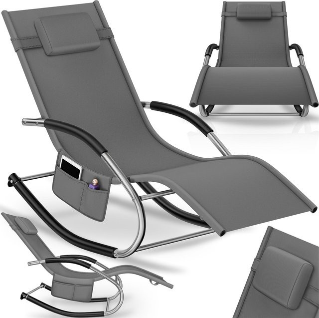 tectake Gartenliege Taya Ergonomisch mit Komfort-Schwingbewegung und Textilene-Gewebe in Grau, B/T/H: 142 x 62 x 92 cm - Bild 1