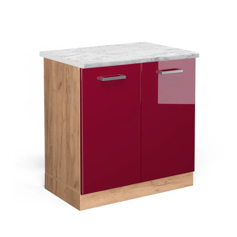 Vicco Spülenunterschrank R-Line in Bordeaux Hochglanz und Goldkraft Eiche mit Marmor-Optik, B/T/H: 80 x 46 x 81,6 cm - Bild 2
