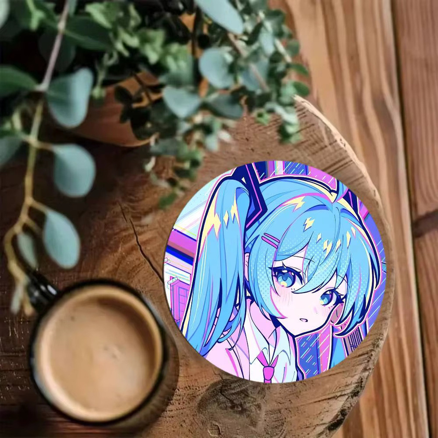 Hatsune Miku Untersetzer aus Holz rund Multicolour für Getränke wie Tee oder Kaffee - Bild 3