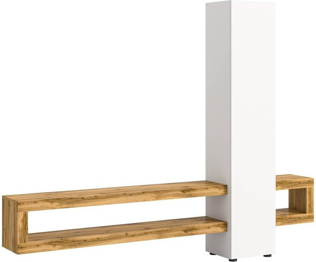 Wohnwand Samba von xonox.home in Weiß und Eiche Wotan Nachbildung, B/H/T: 240 x 190 x 35 cm - Bild 1