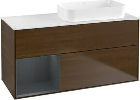V&B Waschtischunterschrank Finion mit Wandbeleuchtung, Walnuss Veneer, B/T: 120 x 60 cm, lackiert - Bild 1
