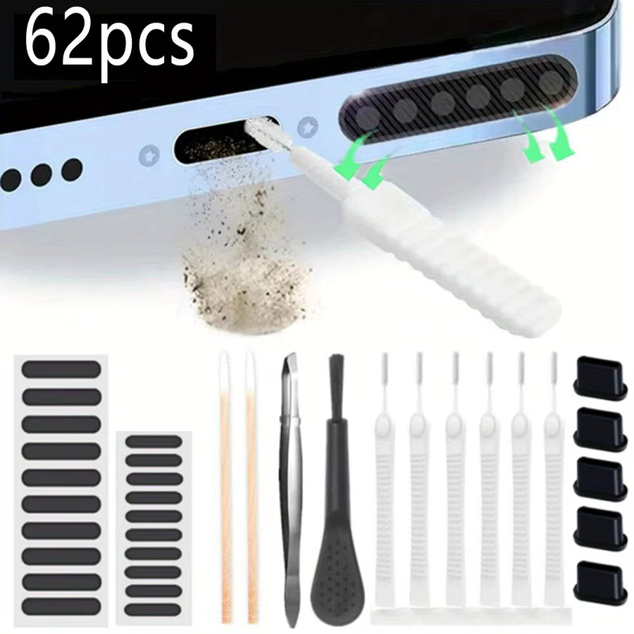 62-teiliges Telefon-Reinigungsset von abay zur Reinigung von iPhone, Kopfhörern und Ladeanschlüssen inklusive USB-C Staubstecker-Reiniger aus Kunststoff - Bild 3