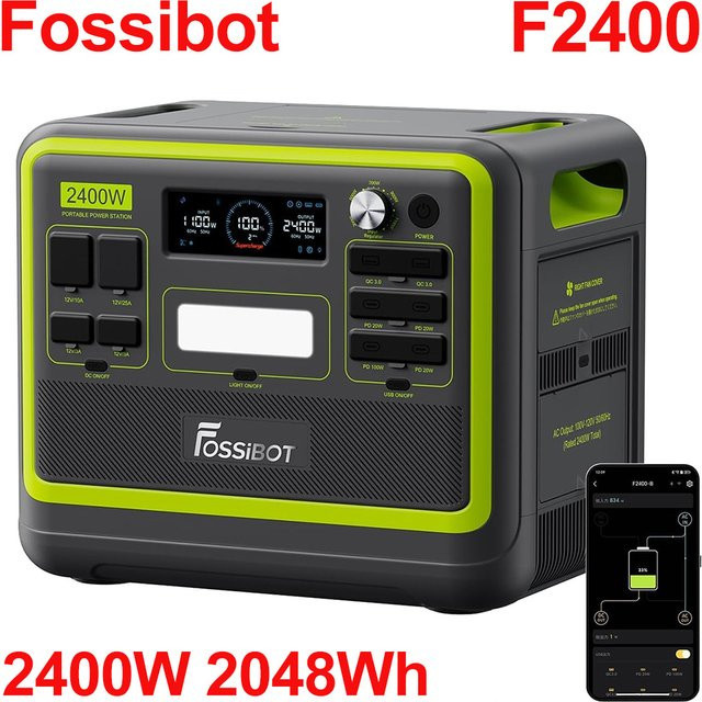 FOSSiBOT Tragbare Powerstation 2048 Wh/640000 mAh LiFePO4 mit 2400 W (4800 W Spitzenleistung) und 3 x 230 V AC-Ausgängen als Solargenerator und Energiespeicher für Outdoor-Reisen - Bild 1