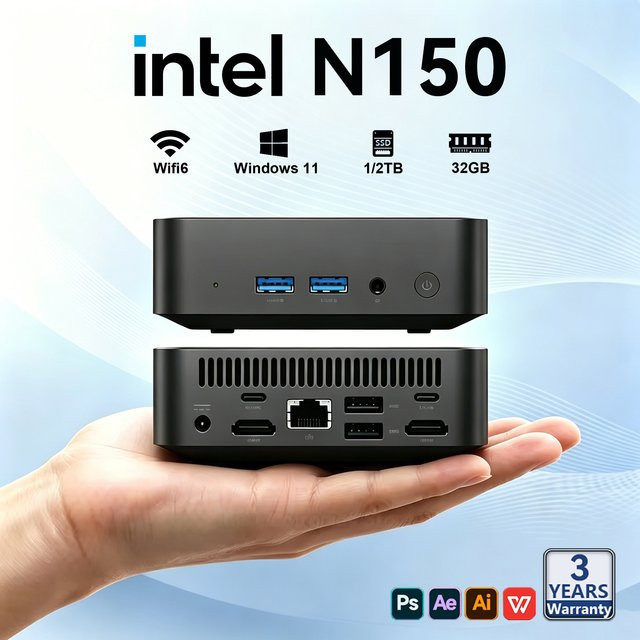 Intel N150 Mini-PC mit Windows 11 Pro, 16GB oder 32GB RAM und 1TB oder 2TB SSD, WiFi 6 und Bluetooth 5.2 - Bild 1