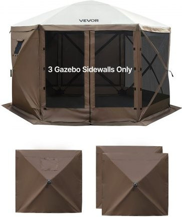 VEVOR 3er Set Seitenwände für Pavillon in Braun mit Fenster, wasserfeste Polyester-Seitenplanen mit Sonnenschutz, B/H: 173 x 148 cm - Bild 1