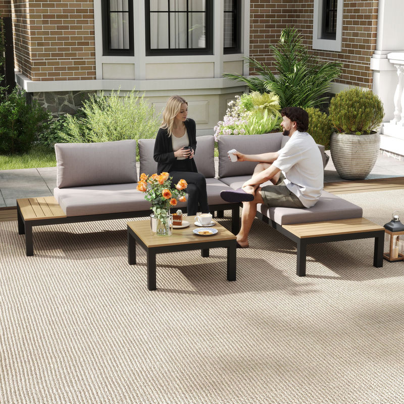 Outsunny 3-teiliges Gartenmöbel-Set aus Aluminium in Grau mit Sofa, Kissen und Beistelltisch, B/T/H: 164 x 74 x 69 cm - Bild 2