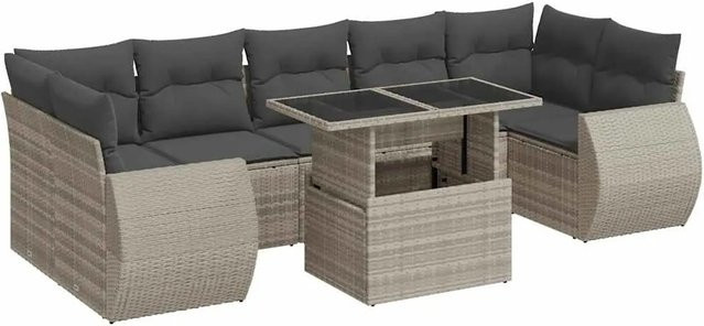 vidaXL 8-teilige Garten-Sofagarnitur aus Poly-Rattan mit Kissen in Hellgrau - Bild 1