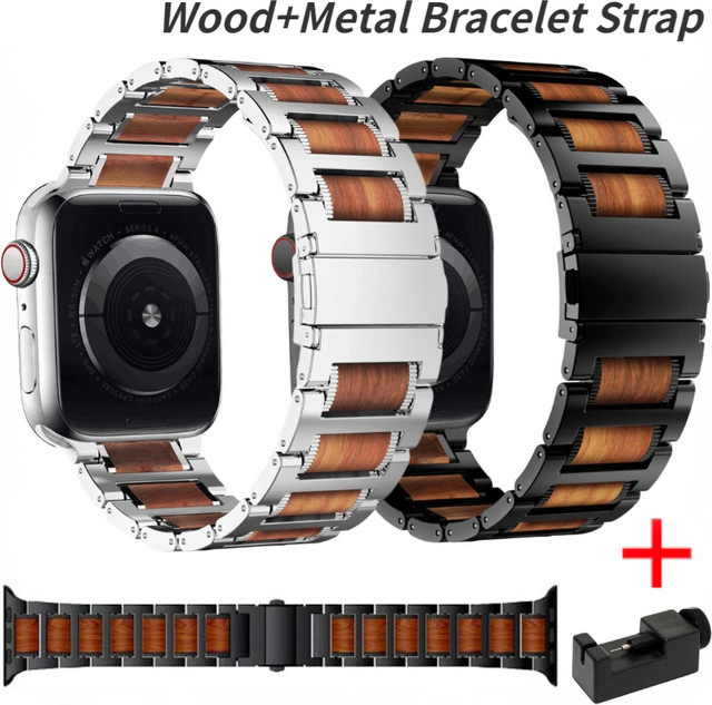 jansin Uhrenarmband Edelstahl, rotes Sandelholz, Silber, Unisex - Bild 1