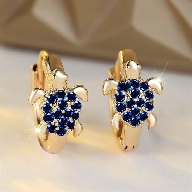Lucky Star Jewelry Creolen, Meeresschildkröte, Zirkonia, Messing, Gold, Damen - Bild 1