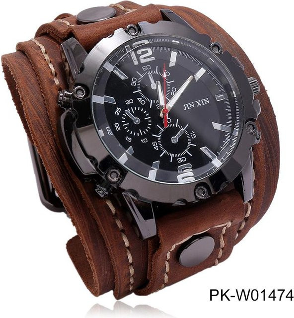 YIRAN Armbanduhr, Analoguhr, Quarz, Leder, Schwarz, Unisex - Bild 1