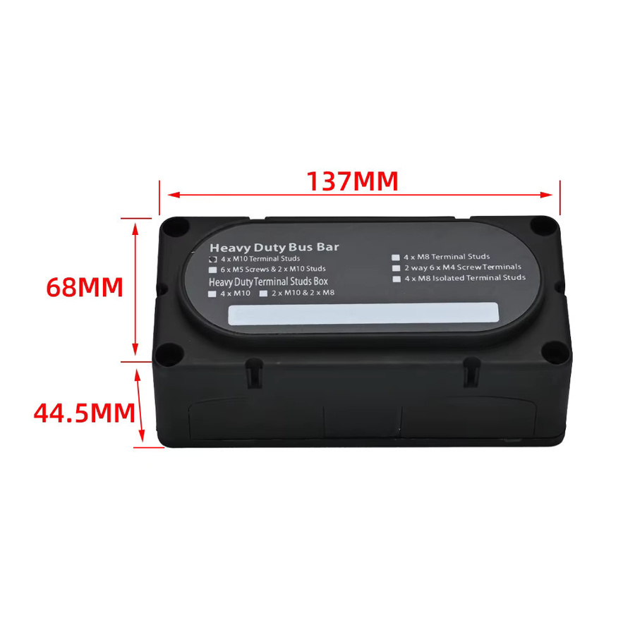 HORNCII Stromschienenkasten 300A mit 4 Anschlüssen M8/M10, schwarzer Verteilerblock 48V DC für Wohnmobil, Boot und Solaranlage, B/T/H: 13,7 x 6,8 x 13,0 cm - Bild 2
