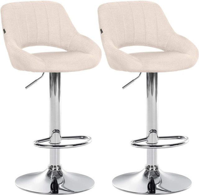 2er Set Barhocker DELUKE SEGAD in Creme mit silbernem Gestell, moderne Polsterstühle mit Lehne und 360 Grad Drehsitz, B/T/H: 47 x 48 x 85 cm - Bild 1