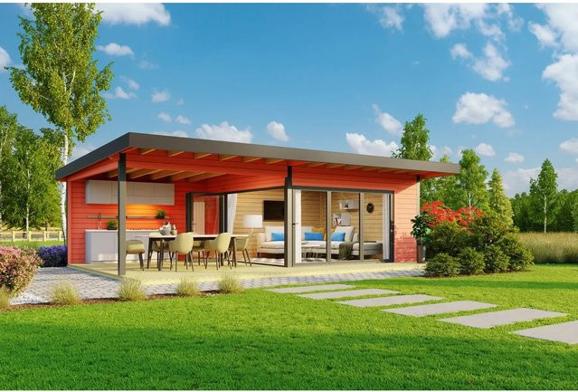 Lasita Holz-Gartenhaus Domeo mit Pultdach in Schwedenrot, B/T/H: 450 x 450 x 258 cm - Bild 1