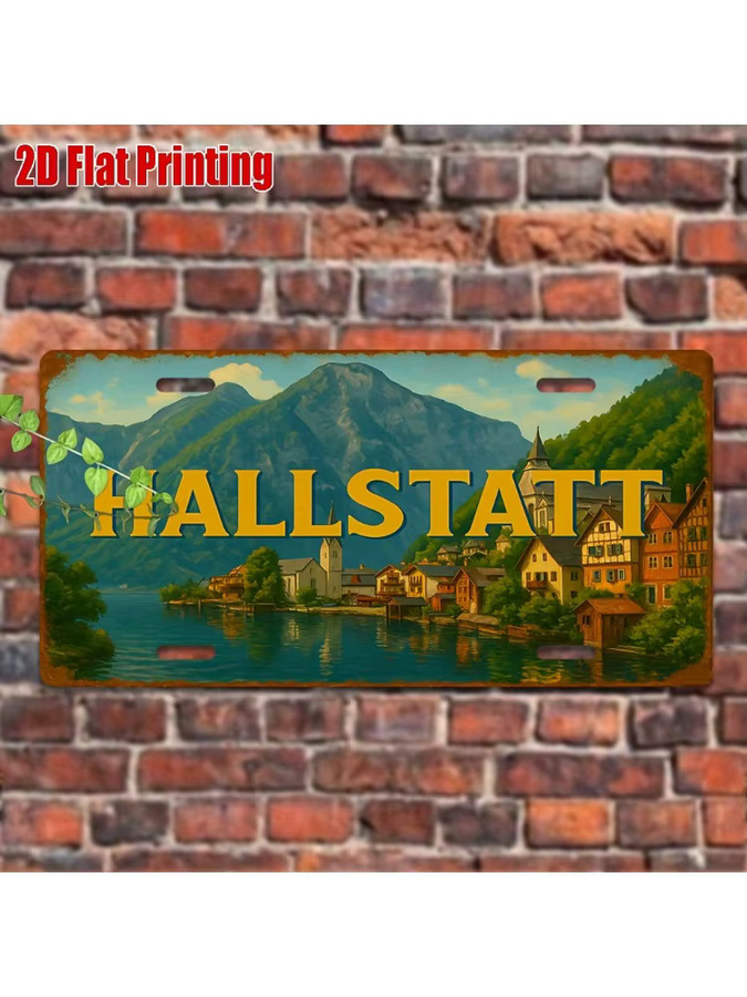CIFBUY Vintage Hallstatt Metall-Nummernschild Aluminium Wanddekoration See-Berg-Landschaft, B: 27,94 cm - Bild 3