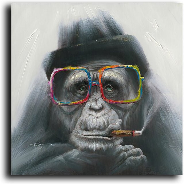 TPFLiving Poster Leinwand Affe mit bunter Brille und Zigarre Multicolor B/H: 60 x 60 cm - Bild 1