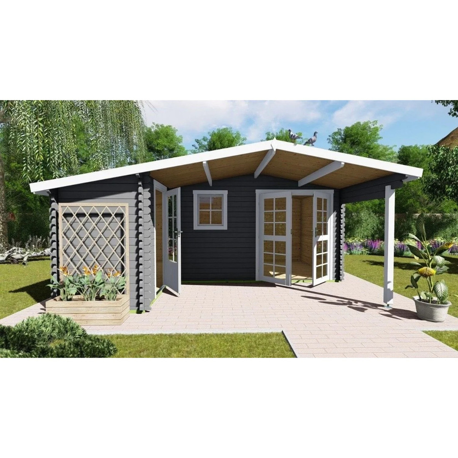 Finn Art Blockhaus Norwegen 5 Gartenhaus aus Holz mit Extrarraum und 18mm Fußboden, Farbe: Grau - Bild 2